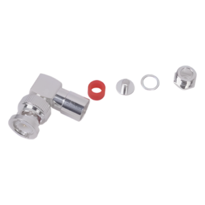 Conector Coaxial BNC Macho / Ángulo Recto / Rosca / Bronce Plateado / Contacto Oro / Teflón / RG-58/U, RG-142/U, LMR-195