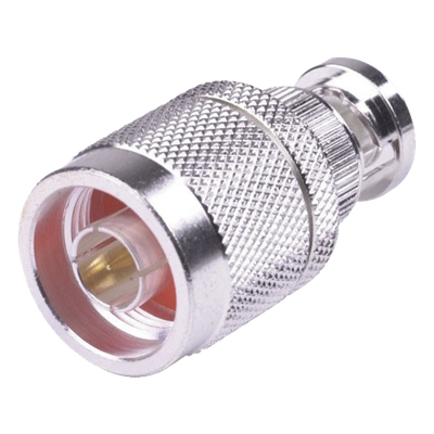 Adaptador Coaxial en Línea / N Macho a BNC Macho / Impedancia 50 Ω / Cuerpo Bronce Plateado / Contacto Oro / Aislante Teflón