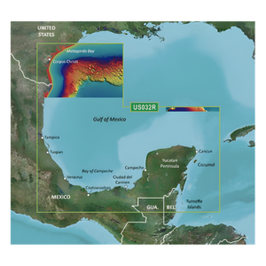 Carta Náutica Digital / Sur del Golfo de México / Contornos 1 ft / Sombreado de Profundidad 10 Rangos / Auto Ruta por Profundidad