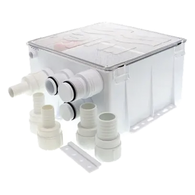 Sistema de Desagüe para Duchas / Bomba 800 GPH / 24 VDC / Interruptor de Flotación / Válvula Antirretorno / Cubierta Sellada