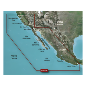Carta Náutica Electrónica / Cobertura California a Puerto Vallarta / Gráficos Costeros de Alta Precisión / Auto Ruta por Profundidad / Contornos de 1' / 10 Rangos de Sombreado de Profundidad