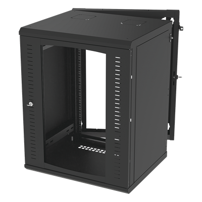 Gabinete de Pared Abatible / Rack 19" 16U / Cristal Templado / Carga 70 kg / Ventilación Opcional