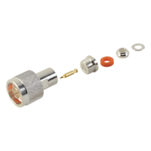 Conector RF N Macho / Ensamble por Rosca / Compatibilidad RG-58/U y RG-142/U / Cuerpo Bronce Plateado / Contacto Oro / Aislante Teflón