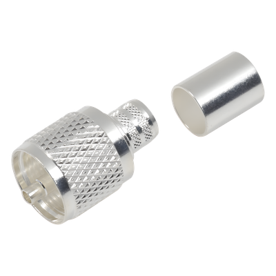 Conector UHF Macho / Anillo Plegable Largo / Cuerpo Bronce Plateado / Aislante Teflón / Cables RG-8/U, RG-214/U, Belden 8268