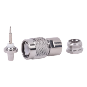 Conector RF TNC Macho / Rosca / Cable RG-58/U Grupo C / Cuerpo Bronce Niquelado / Contacto Plateado / Aislante Delrin