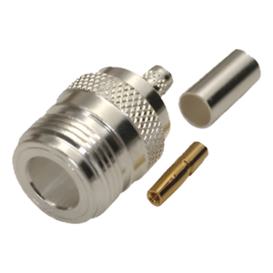 Conector Coaxial N Hembra / Anillo Plegable / Cables LMR-240, RG-8/X, 9258 / Bronce Niquelado / Contacto Oro / Aislante Teflón