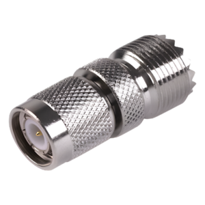Adaptador de Conector RF / TNC Macho a UHF Hembra SO-239 / Montaje en Línea / Cuerpo Bronce Niquelado / Contacto Oro / Aislante Teflón