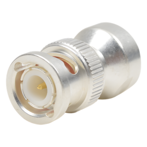 Adaptador Coaxial RF / Hembra UNIDAPT a BNC Macho / Bronce Chapado Plata / Contactos Oro 24K / Dieléctrico Teflón