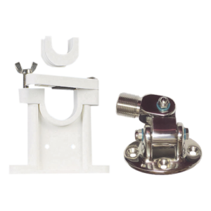 Kit de montaje de acero inoxidable ajustable con soporte para antenas de 1" ó 1 1/2" de Diámetro. Rosca Estándar 1" x 14 Hilos.