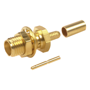 Conector SMA Hembra / Chasis D-Plano / Anillo Plegable RG-174/U / Cuerpo Oro / Aislante Teflón