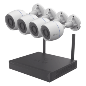 Kit de Videovigilancia Wi-Fi / 4 Cámaras Bala 3 Megapixel / NVR 4 Canales / PoE+ 4 Puertos 1 Gbps / IP67 / Visión Nocturna a Color