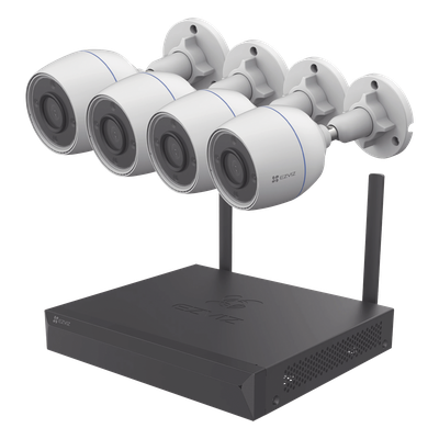 Kit de Videovigilancia Wi-Fi / 4 Cámaras Bala 3 Megapixel / NVR 4 Canales / PoE+ 4 Puertos 1 Gbps / IP67 / Visión Nocturna a Color