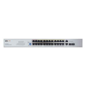 Switch PoE / 24 Puertos 10/100 Mbps + 2 SFP Gigabit Combo / Alcance 250 m (820.2 ft) / 280 W / No Administrable / Protección 6 kV