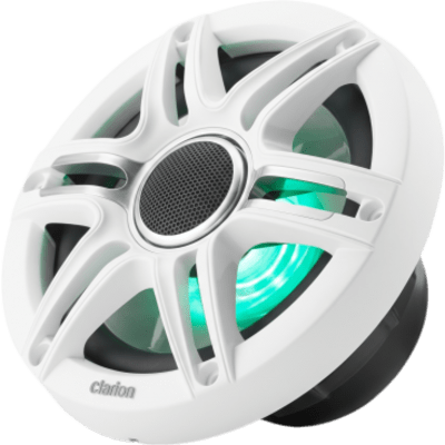 Par de Altavoces náuticos 6.5″ / Coaxial / 50W RMS / LED RGB / Rejilla Sport Blanca y Gris / 4 Ω / 55 Hz-20 KHz / Conectores de pala / Cable 18 AWG resistente al agua