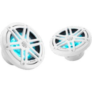 Par de Altavoces Náuticos Coaxiales / 7.7″ / 60W RMS / LED RGB / Rejilla Sport Blanca y Gris/ Tweeter de Cúpula de Seda / 4 Ω / Respuesta 45 Hz-20 kHz