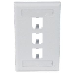 Placa de Pared Vertical Clásica, Salida Para 3 Puertos Mini-Com, Con Espacios Para Etiquetas, Color Blanco