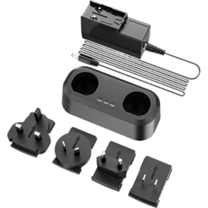 Cargador de Baterías de Doble Bahía para Serie M / 2 Baterías Simultáneas / 3 Indicadores LED / Adaptadores US, UK, EU, AU / 119.97 x 55 x 38.8 mm
