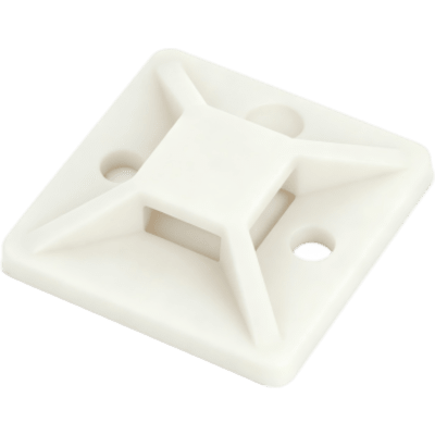 Base Autoadhesiva para Cinchos / Entrada 4 Direcciones / 20 × 20 mm / Instalación sin Taladro / Nylon 66 / Paquete 100 Piezas