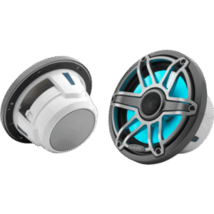 Par de Bocinas Náuticas Coaxiales 7.7″ / 100 W RMS / LED Transflective™ / Rejilla Deportiva Titanio / 4 Ω / Respuesta 45 Hz-25 kHz / Marino