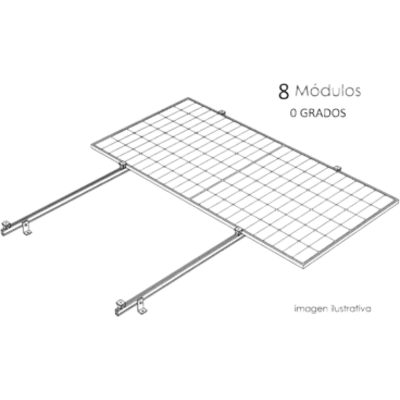 Sistema de Montaje Solar para Techo Plano / 1 Módulo / Resistencia Viento 140 km/h / Inclinación 15° / Riel 2.14 m / Área 4 m² (43.1 ft²)