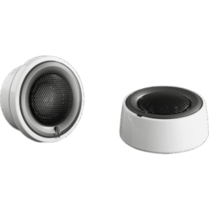 Par de Tweeters de Componentes Náuticos / 1″ / Cúpula de Seda / Alta Potencia y Amplia Dispersión / Montaje Empotrado o Superficial / Resistente a Corrosión y UV / Incluye Soportes Blancos y Anillo Gris