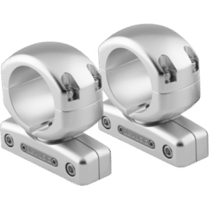 Soporte de Montaje para Altavoz de Torre / Abrazaderas Giratorias para Tubo / Diámetro Interior 2.25″ (57.2 mm) / Altura 10.9 cm (4.29 in) / Ancho Total 12.2 cm (4.80 in) / Giro Total 334° / Giro Horario Hasta 205.5° / Giro Antihorario