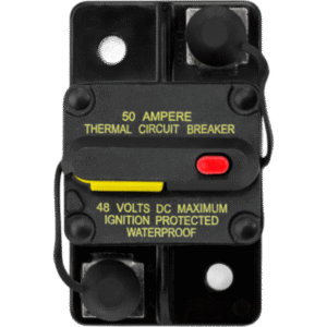 Disyuntor Marino Restablecible / 80 A / Protección IP67 / Resistente a Inmersión Temporal 1 m (3.28 ft) / Certificación SAE J1171 contra Ignición / Restablecimiento Manual / Indicador de Alta Visibilidad / Terminales de Acero I