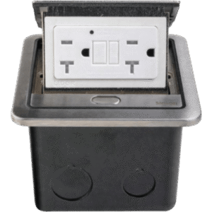 Caja de Piso IP44 / GFCI 20 A / 2500 W / Autotest / Acero Inoxidable / Push to Open / Carga 220 kg / TR